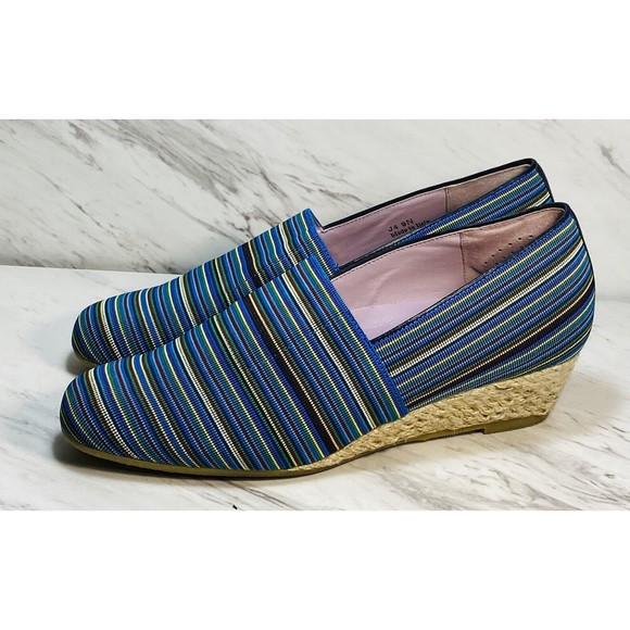SAS Shoes - SAS Becky Blue Green Pinstripe Comfort Casual Slip On Espadrille Wedge 9N NEW WB